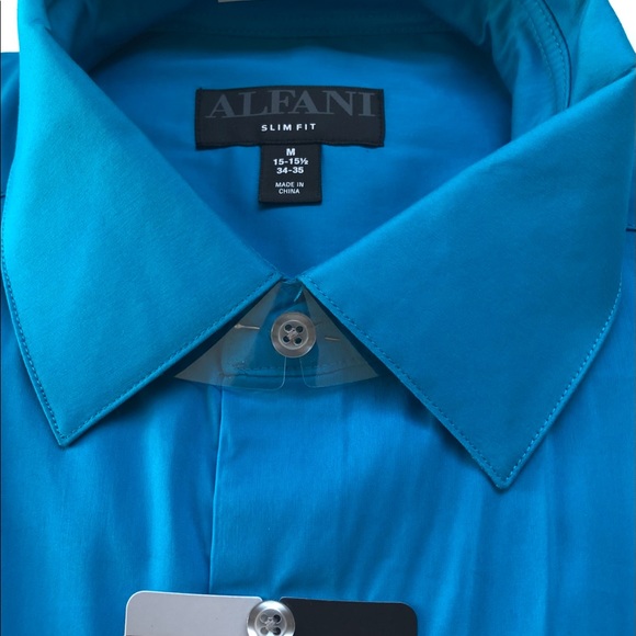 AlfaTech by Alfani Men’s Slim Fit Dress Shirt Aqua, M, 15-15 1/2- 34/35 - Picture 2 of 3
